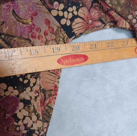 Women’s Y2K Floral Top XL Slinky Knit 3/4 Sleeve Scoop Neck Retro Boho Blouse - Picture 8 of 9